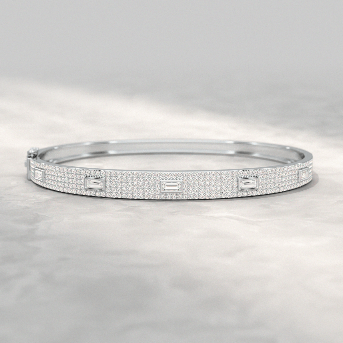 Diamond Round & Baguette Luxury Cuff Bracelet in Gold - Evara Jewelry LLC