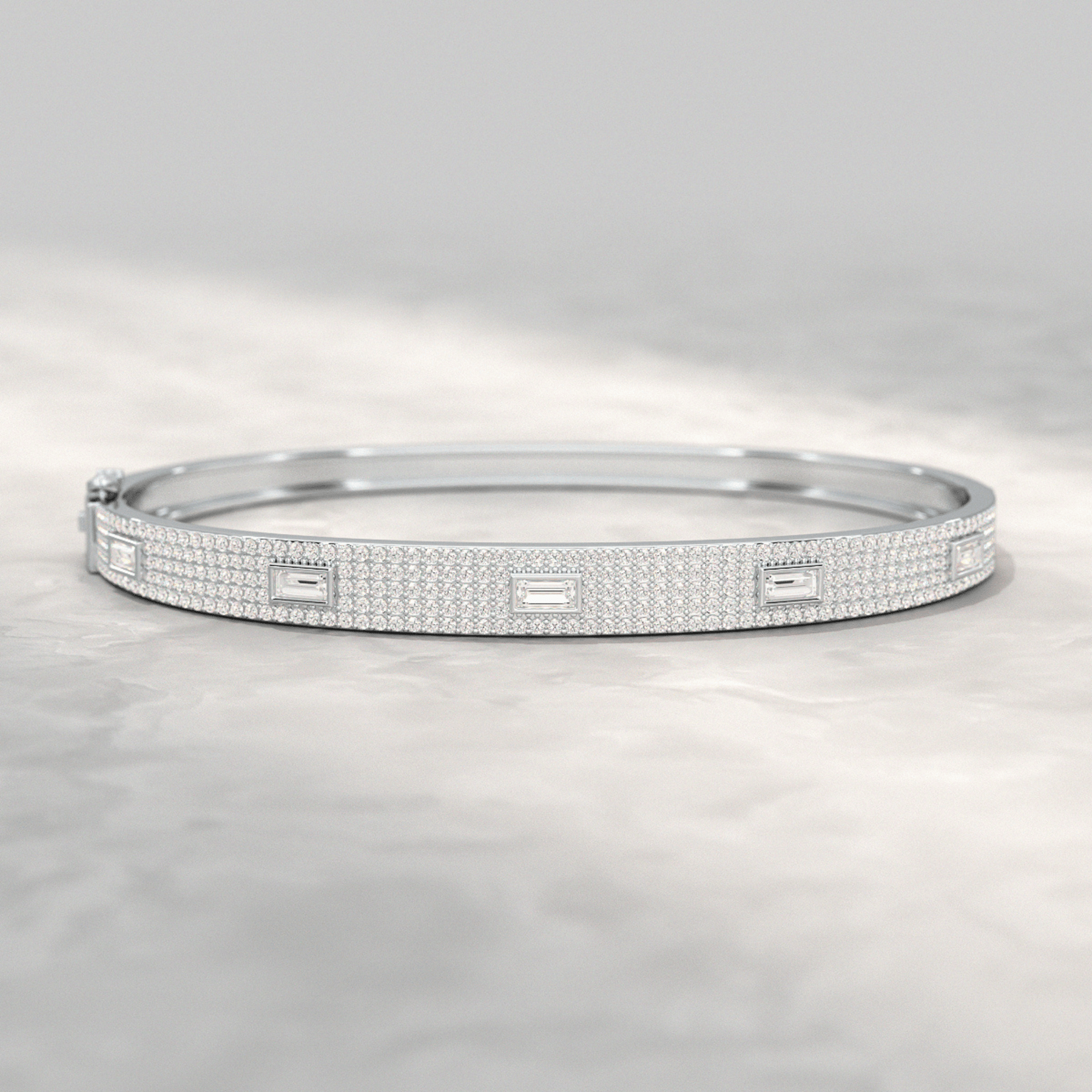 Diamond Round & Baguette Luxury Cuff Bracelet in Gold - Evara Jewelry LLC