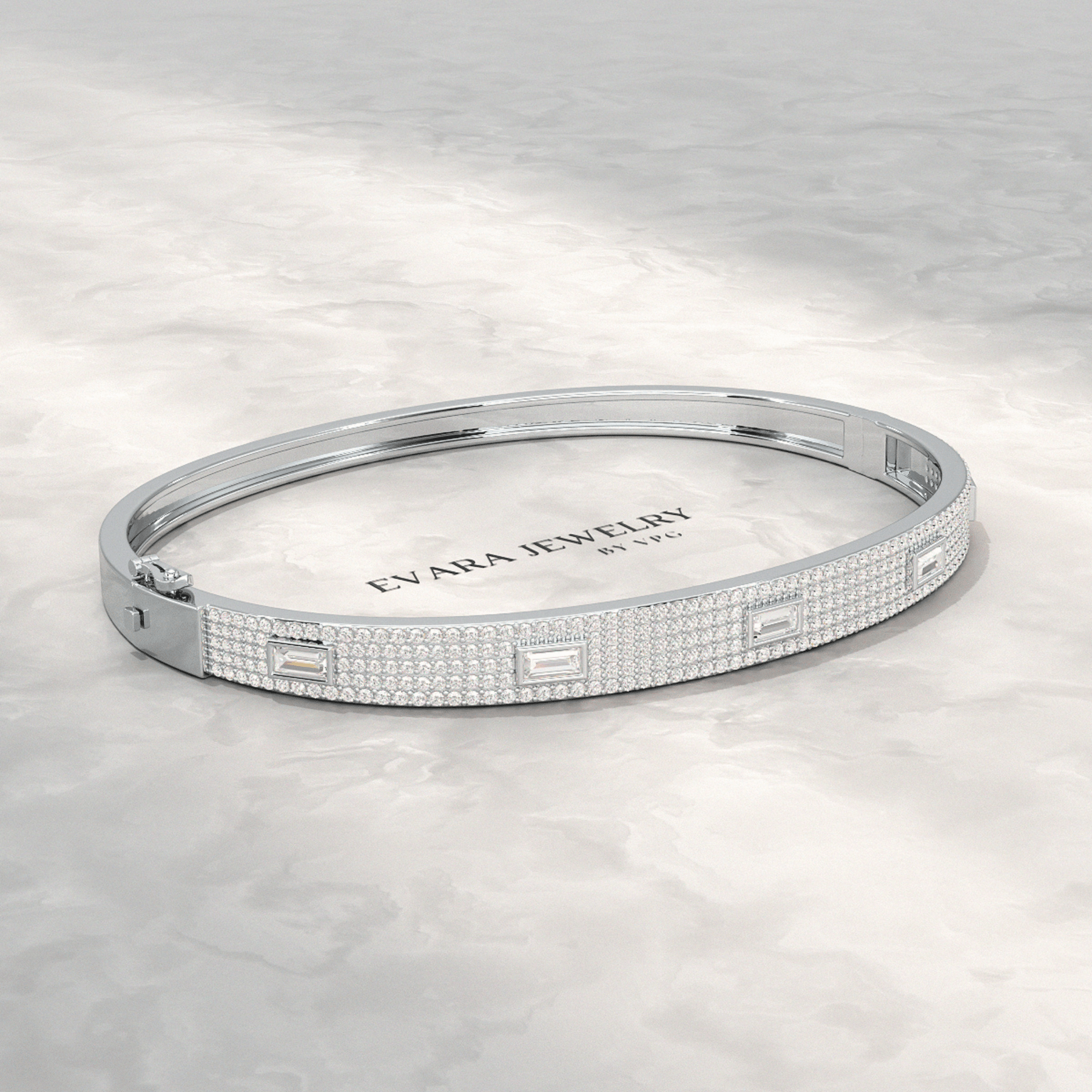 Diamond Round & Baguette Luxury Cuff Bracelet in Gold - Evara Jewelry LLC