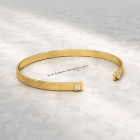 Diamond Solitaire Cuff Bracelet in 10K, 14K, 18K Solid Gold - Evara Jewelry LLC