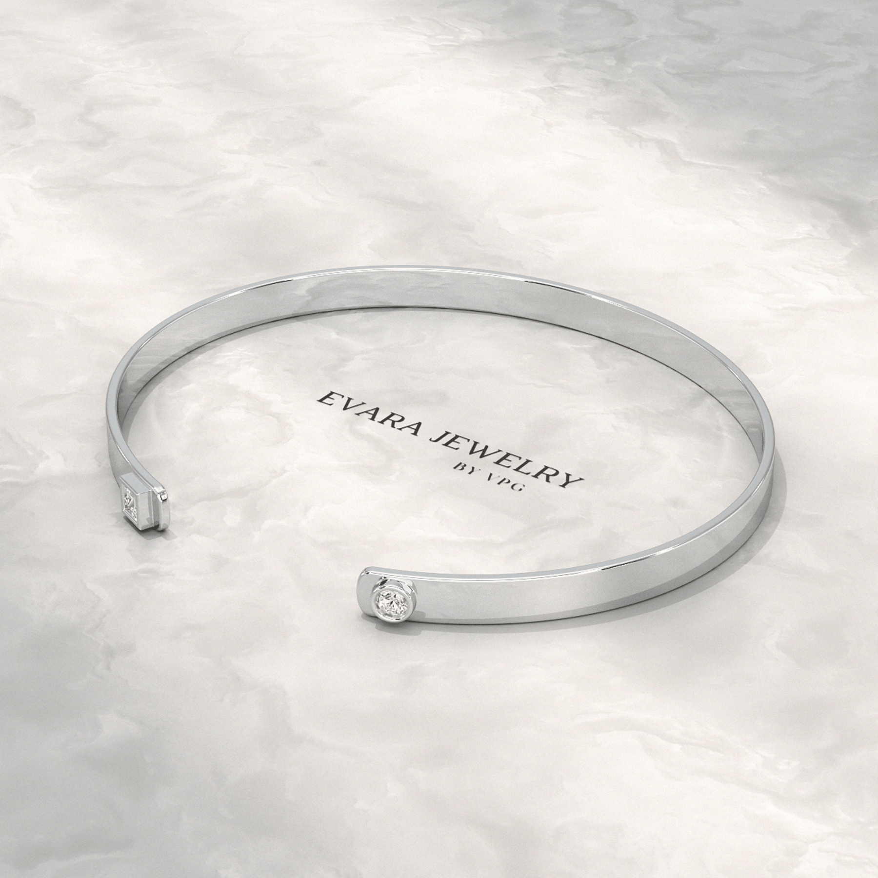 Diamond Solitaire Cuff Bracelet in 10K, 14K, 18K Solid Gold - Evara Jewelry LLC