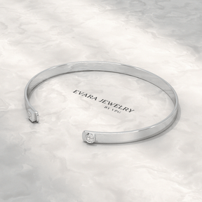 Diamond Solitaire Cuff Bracelet in 10K, 14K, 18K Solid Gold - Evara Jewelry LLC