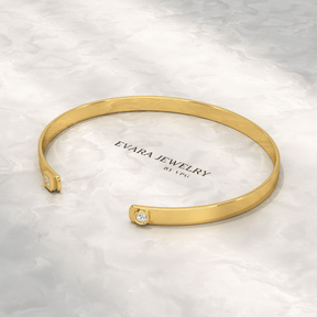 Diamond Solitaire Cuff Bracelet in 10K, 14K, 18K Solid Gold - Evara Jewelry LLC