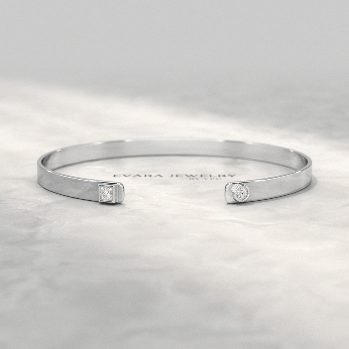 Diamond Solitaire Cuff Bracelet in 10K, 14K, 18K Solid Gold - Evara Jewelry LLC