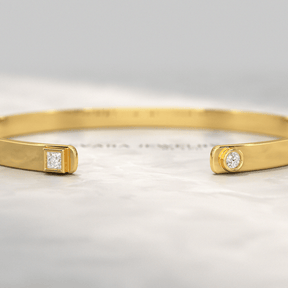 Diamond Solitaire Cuff Bracelet in 10K, 14K, 18K Solid Gold - Evara Jewelry LLC