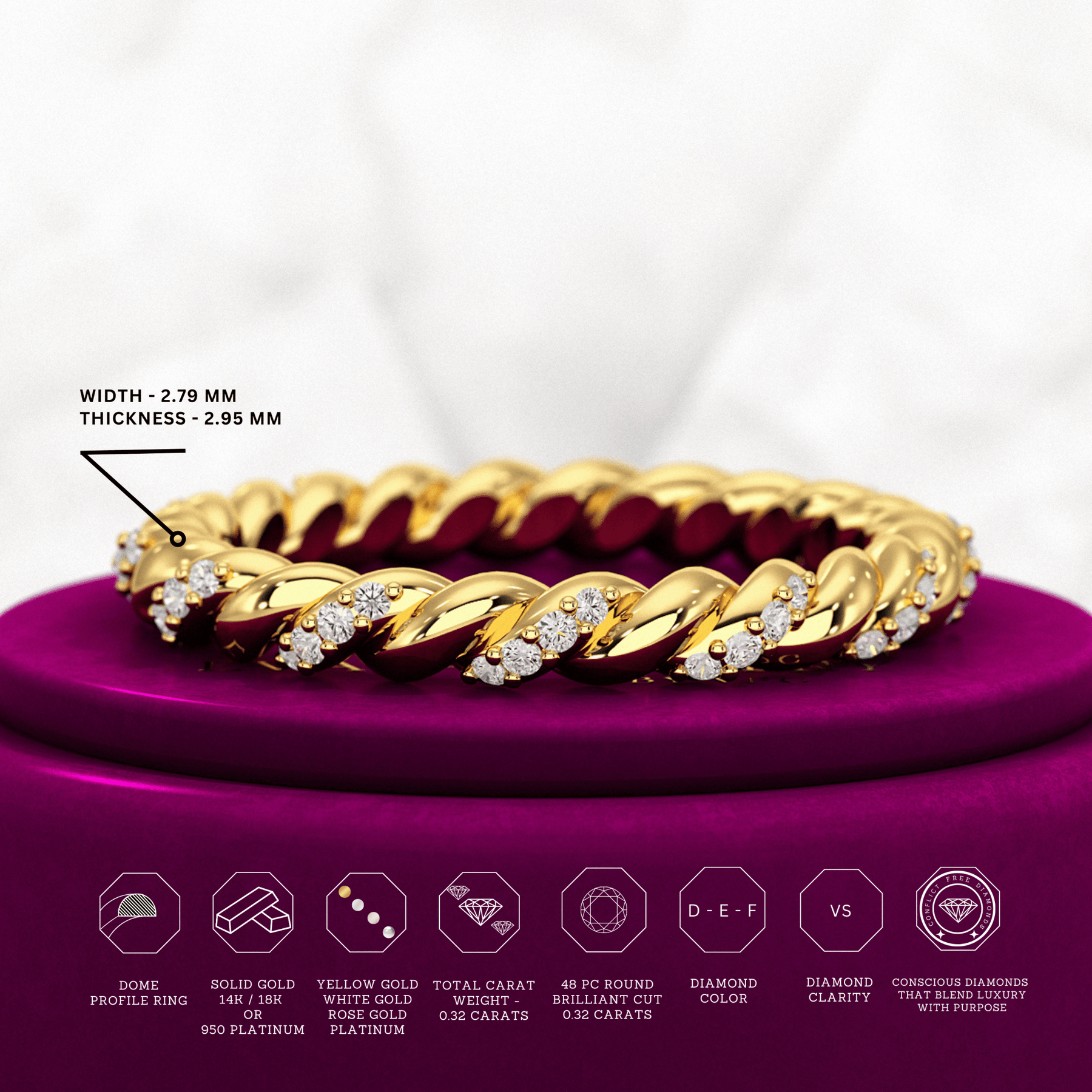 Diamond Stacking Band Ring with Brilliant Cut Round Lab Grown Diamonds - Evara Jewelry LLC