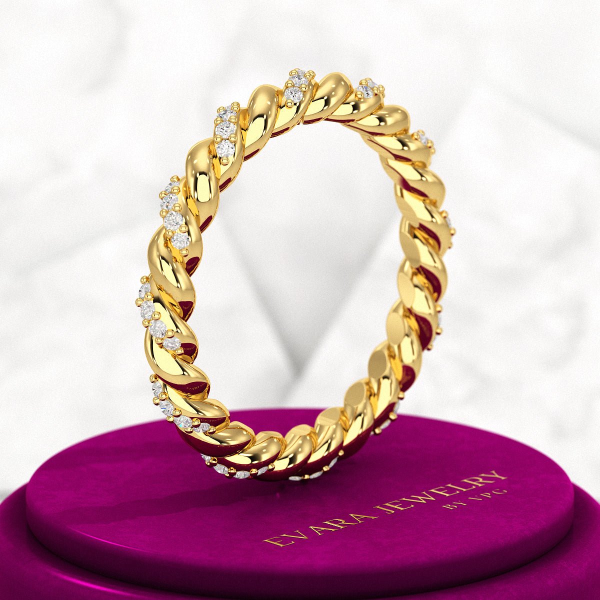 Diamond Stacking Band Ring with Brilliant Cut Round Lab Grown Diamonds - Evara Jewelry LLC