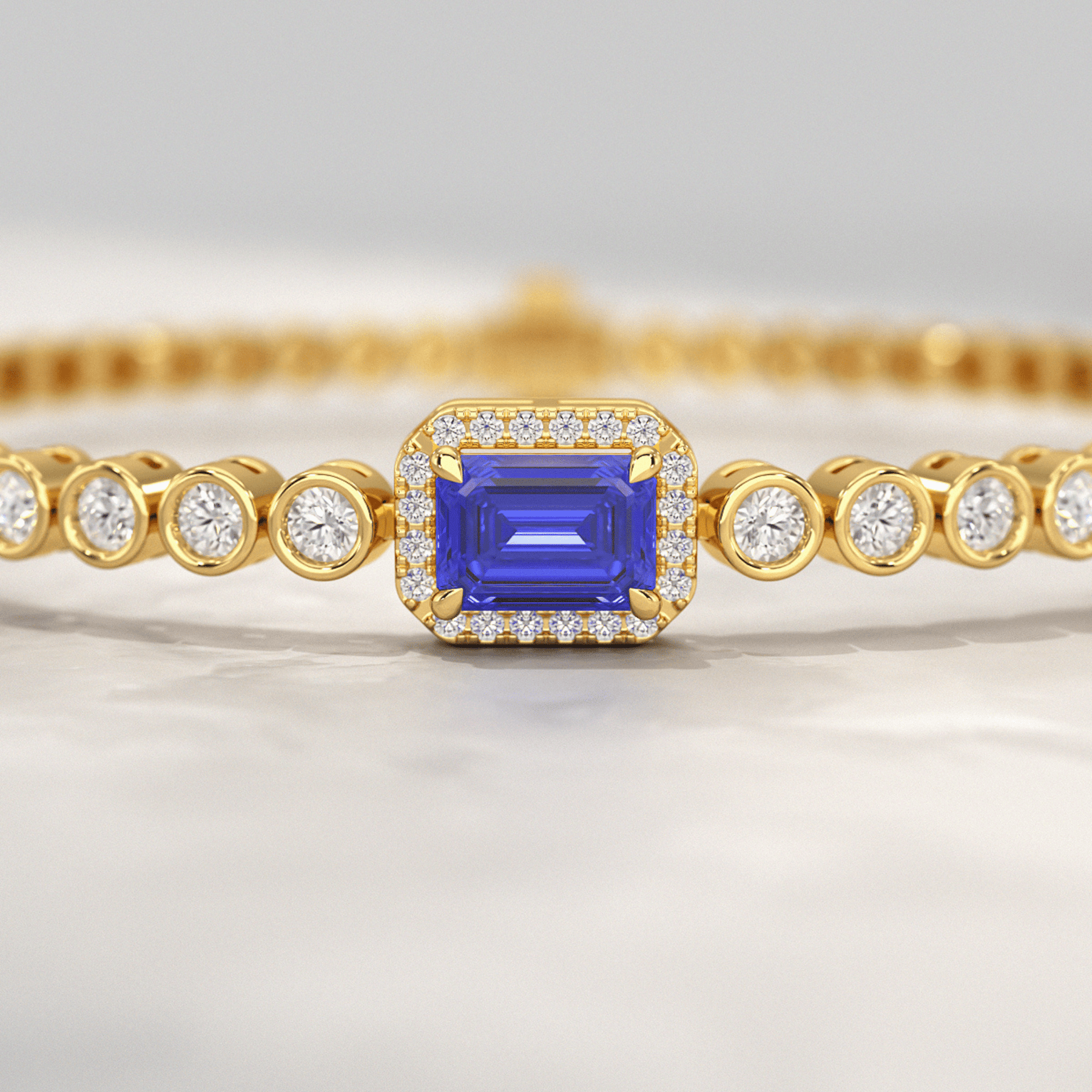 Diamond Tennis Bracelet with Emerald Cut Tanzanite in 14K Solid Gold - Evara Jewelry LLC