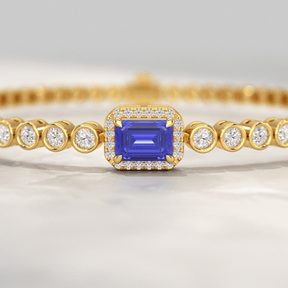 Diamond Tennis Bracelet with Emerald Cut Tanzanite in 14K Solid Gold - Evara Jewelry LLC