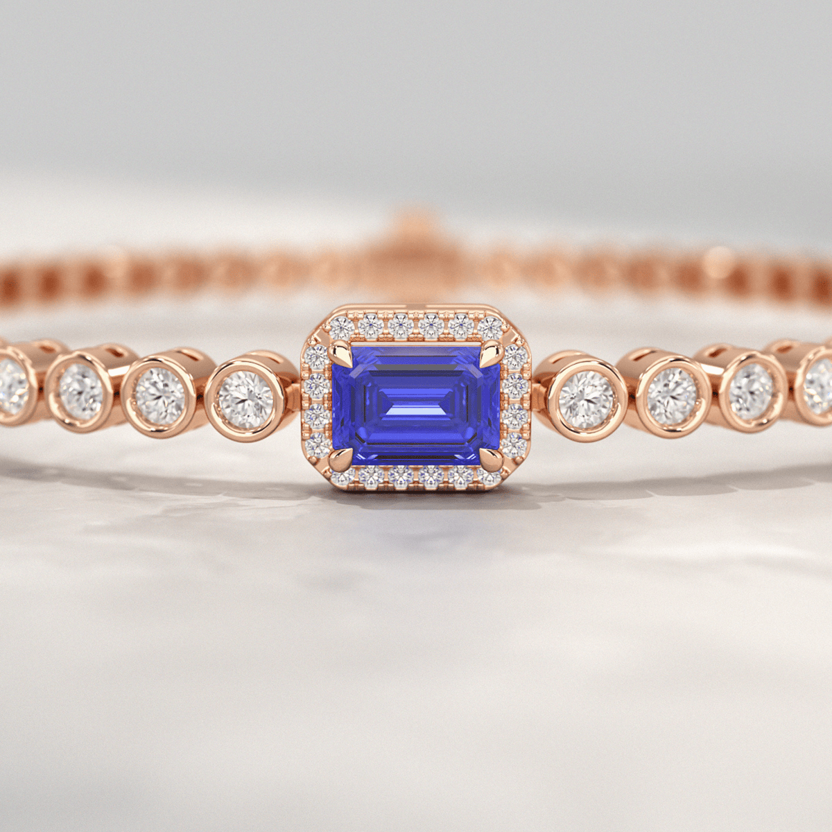 Diamond Tennis Bracelet with Emerald Cut Tanzanite in 14K Solid Gold - Evara Jewelry LLC