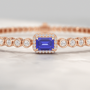 Diamond Tennis Bracelet with Emerald Cut Tanzanite in 14K Solid Gold - Evara Jewelry LLC