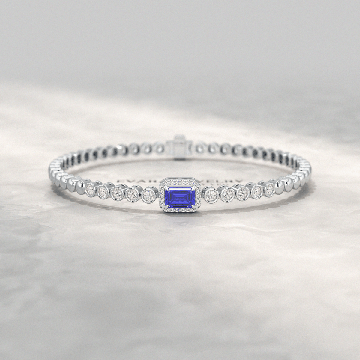 Diamond Tennis Bracelet with Emerald Cut Tanzanite in 14K Solid Gold - Evara Jewelry LLC