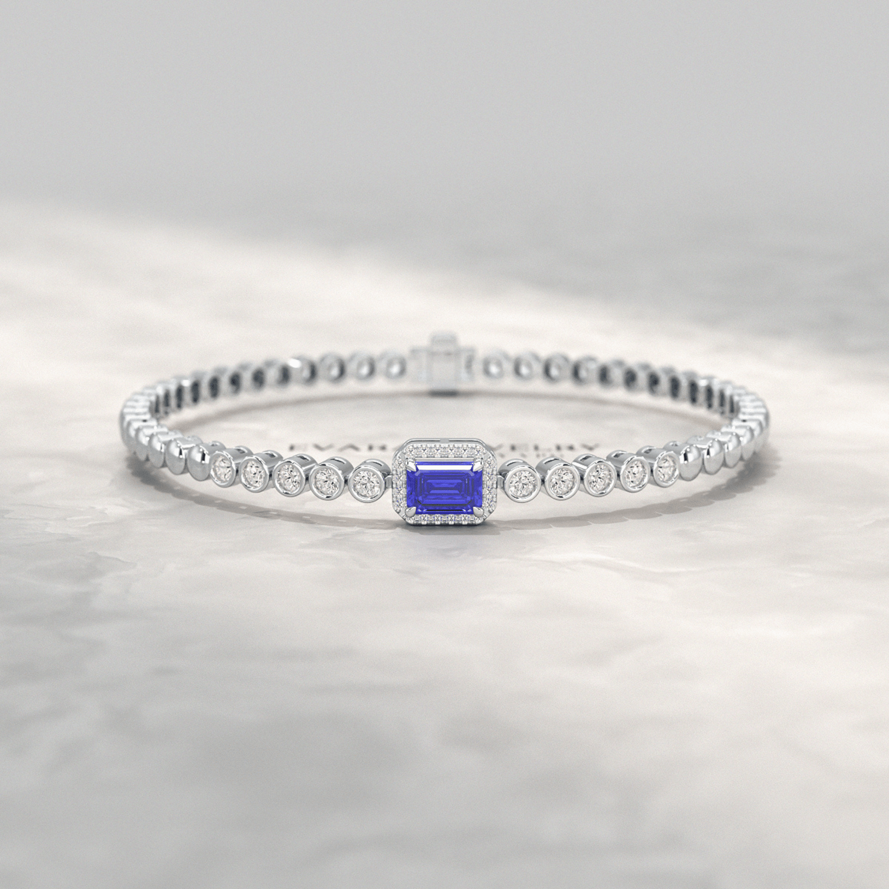 Diamond Tennis Bracelet with Emerald Cut Tanzanite in 14K Solid Gold - Evara Jewelry LLC
