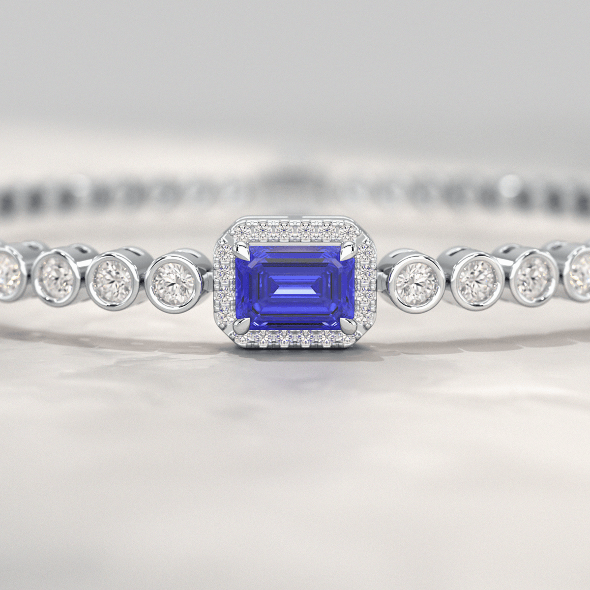 Diamond Tennis Bracelet with Emerald Cut Tanzanite in 14K Solid Gold - Evara Jewelry LLC