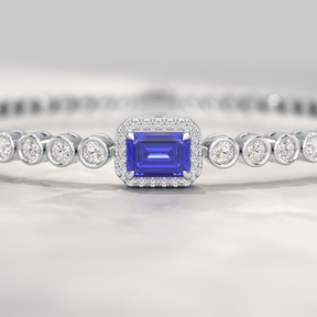Diamond Tennis Bracelet with Emerald Cut Tanzanite in 14K Solid Gold - Evara Jewelry LLC