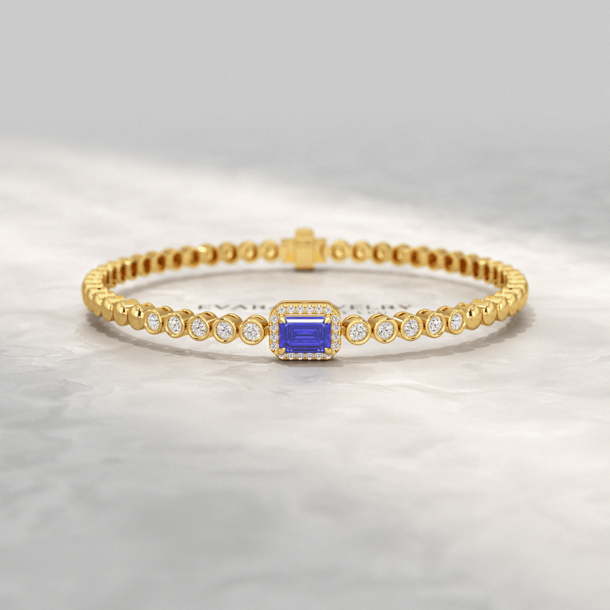 Diamond Tennis Bracelet with Emerald Cut Tanzanite in 14K Solid Gold - Evara Jewelry LLC