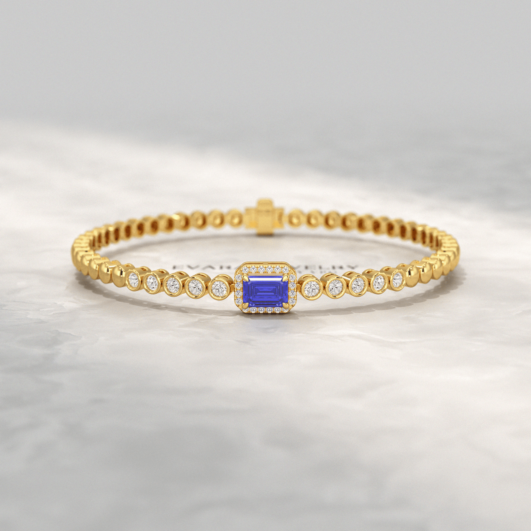 Diamond Tennis Bracelet with Emerald Cut Tanzanite in 14K Solid Gold - Evara Jewelry LLC