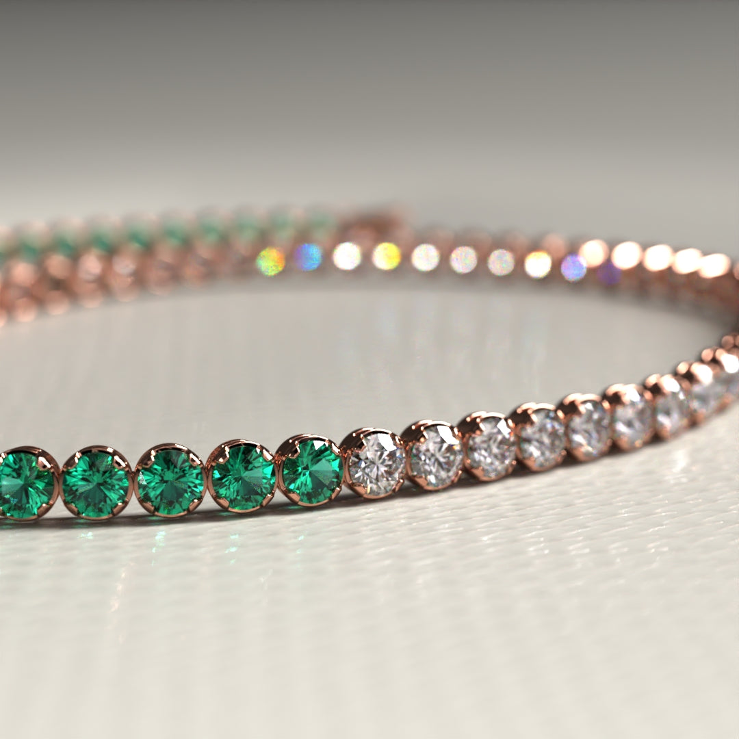 Natural Emerald & Lab Grown Diamond 50-50 Custom Tennis Bracelet in 14K Gold