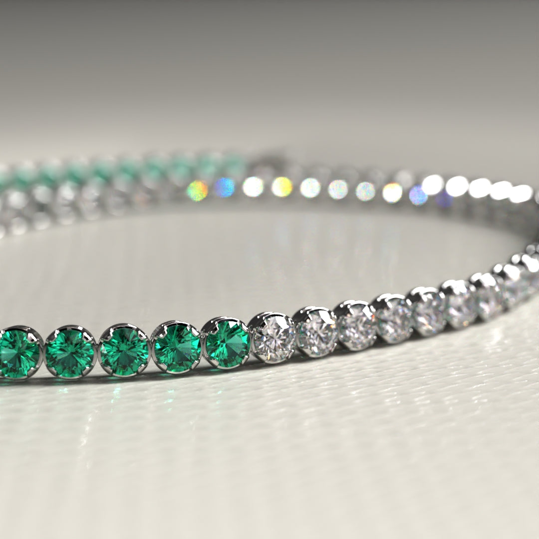 Natural Emerald & Lab Grown Diamond 50-50 Custom Tennis Bracelet in 14K/18K Gold