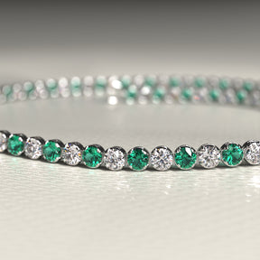 Natural Emerald & Diamond Alternate Tennis Bracelet in 14K Gold