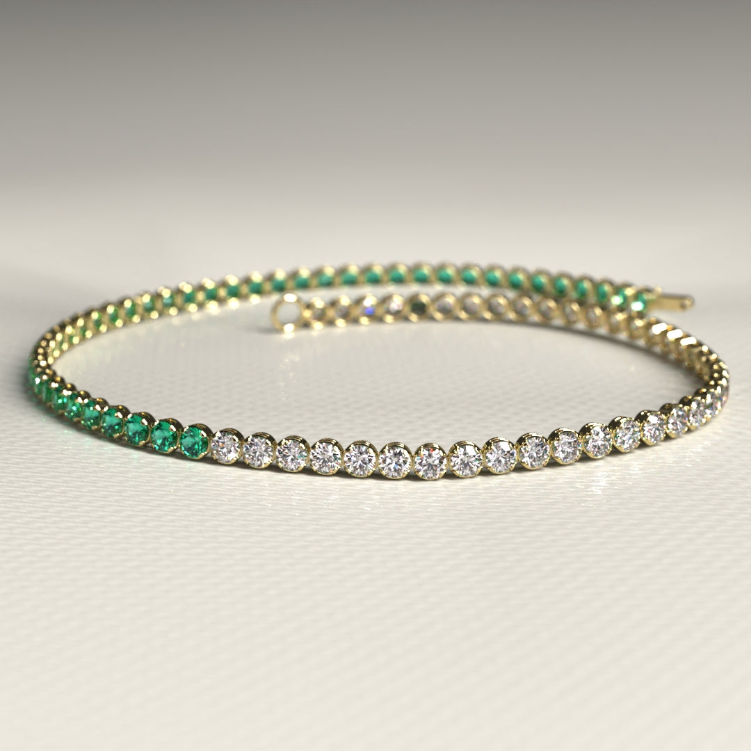 Natural Emerald & Lab Grown Diamond 50-50 Custom Tennis Bracelet in 14K Gold