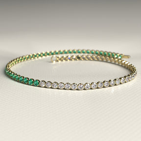 Natural Emerald & Lab Grown Diamond 50-50 Custom Tennis Bracelet in 14K/18K Gold