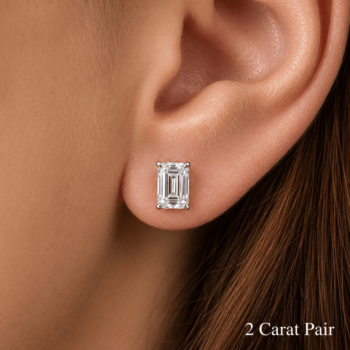 Emerald Cut Lab Grown Diamond Stud Earrings: 4 Prong Set, Push Back - Evara Jewelry LLC