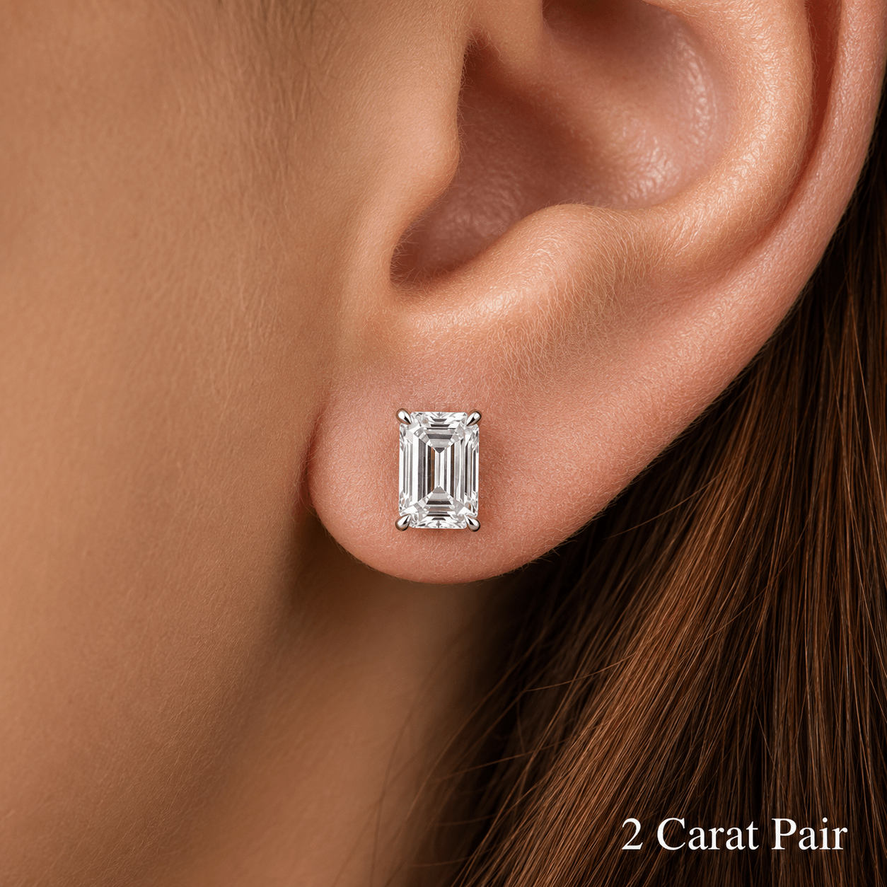 Emerald Cut Lab Grown Diamond Stud Earrings: 4 Prong Set, Push Back - Evara Jewelry LLC