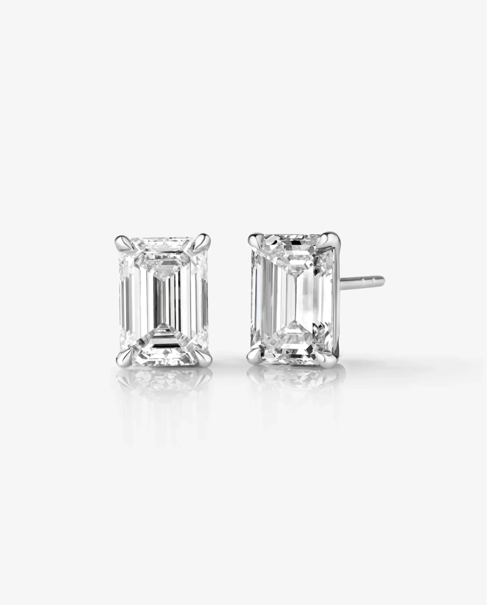 Emerald Cut Lab Grown Diamond Stud Earrings: 4 Prong Set, Push Back - Evara Jewelry LLC
