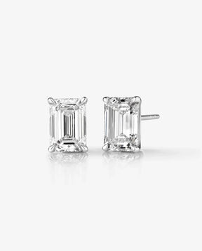Emerald Cut Lab Grown Diamond Stud Earrings: 4 Prong Set, Push Back - Evara Jewelry LLC