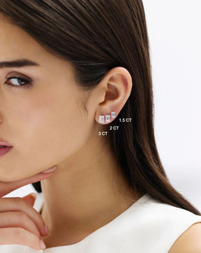 Emerald Cut Lab Grown Diamond Stud Earrings: 4 Prong Set, Push Back - Evara Jewelry LLC