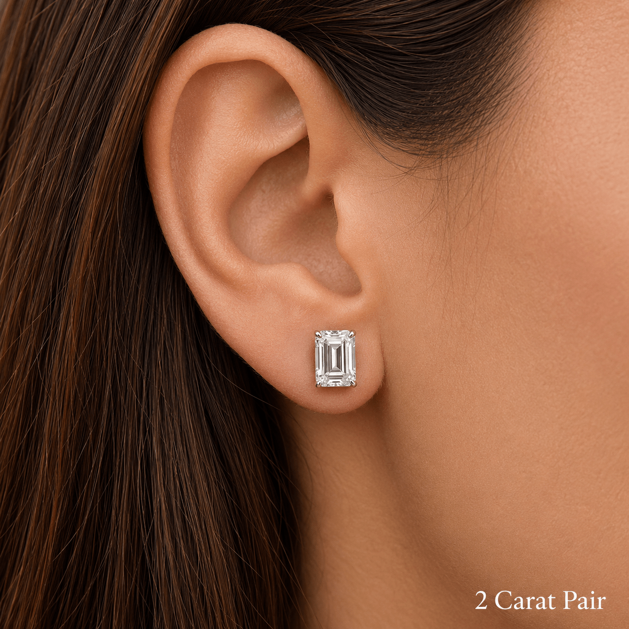 Emerald Cut Lab Grown Diamond Stud Earrings: 4 Prong Set, Push Back - Evara Jewelry LLC