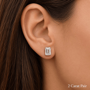 Emerald Cut Lab Grown Diamond Stud Earrings: 4 Prong Set, Push Back - Evara Jewelry LLC