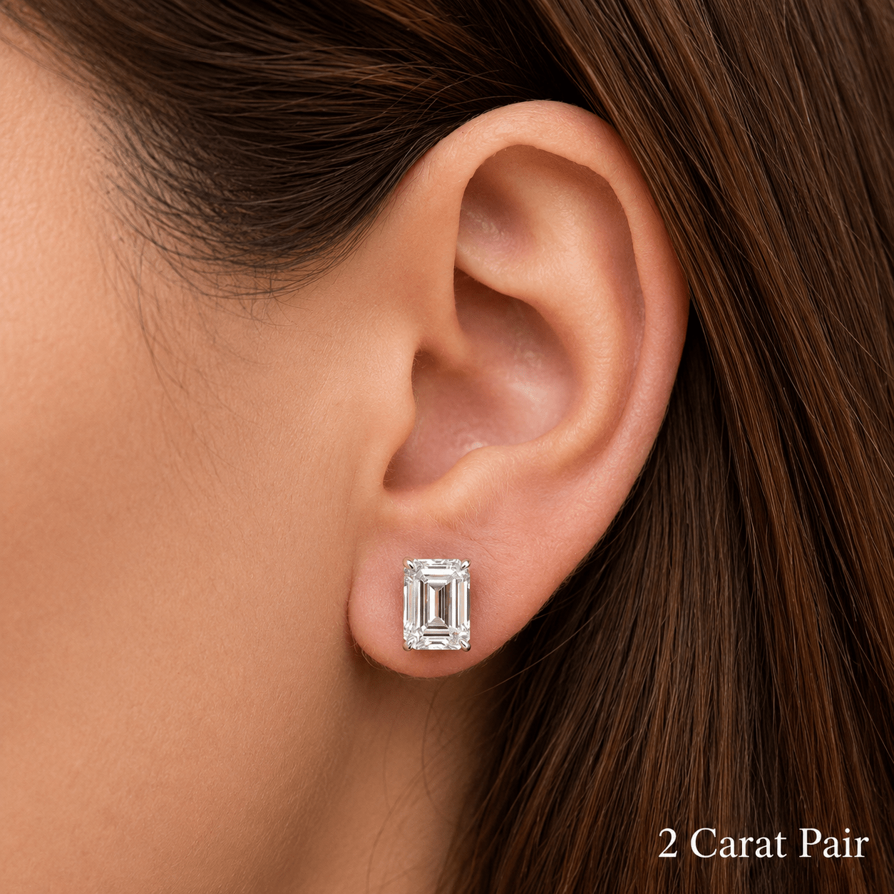 Emerald Cut Lab Grown Diamond Stud Earrings: 4 Prong Set, Push Back - Evara Jewelry LLC