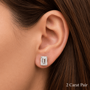 Emerald Cut Lab Grown Diamond Stud Earrings: 4 Prong Set, Push Back - Evara Jewelry LLC