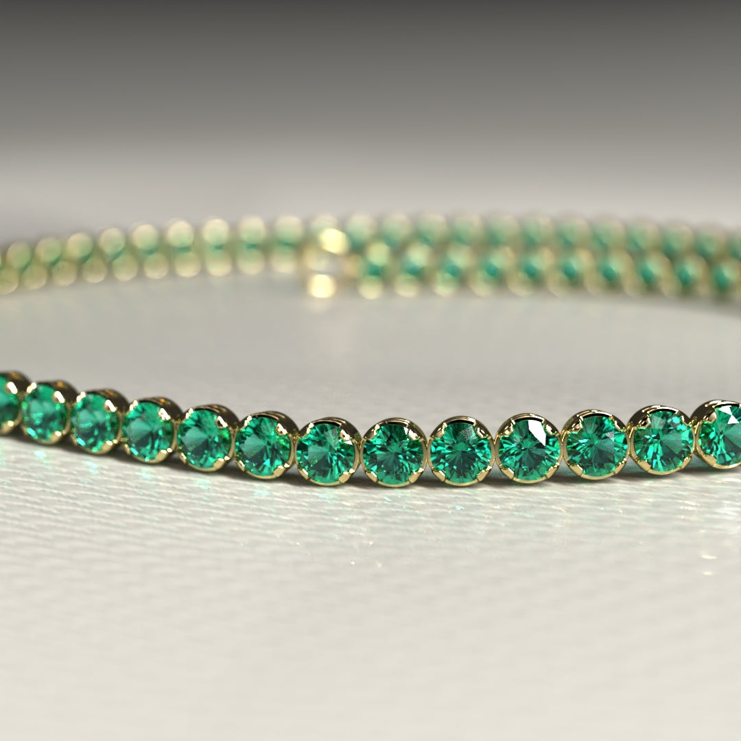 Natural Emerald Tennis Bracelet in 14K Gold / May Birthstone Bracelet