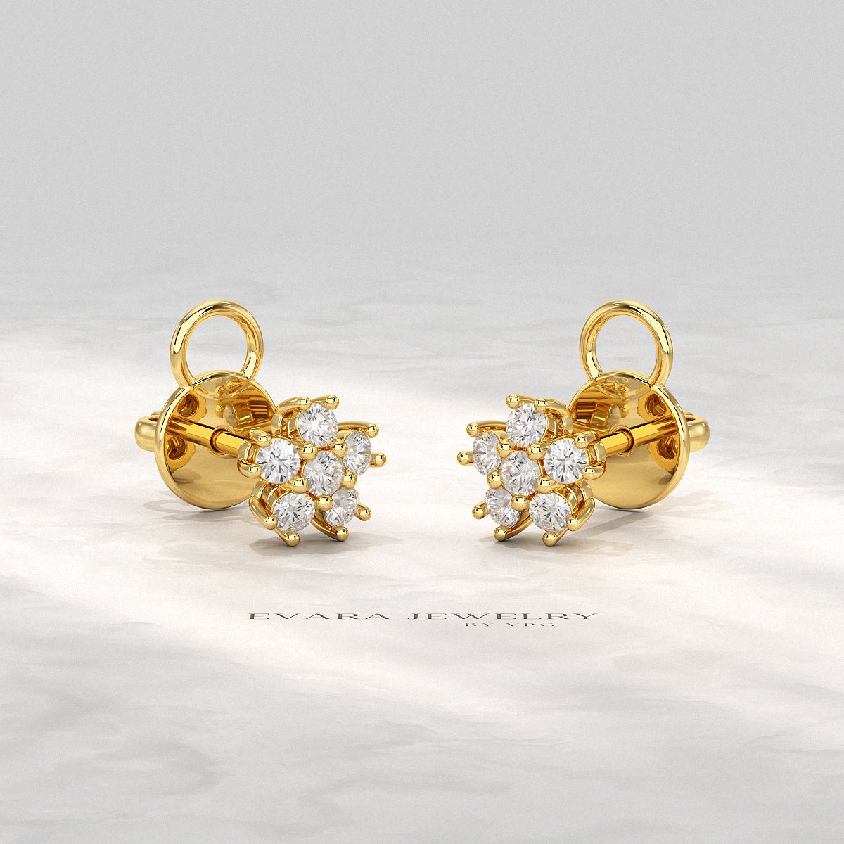 Flora Five Stone Diamond Studs - Evara Jewelry LLC