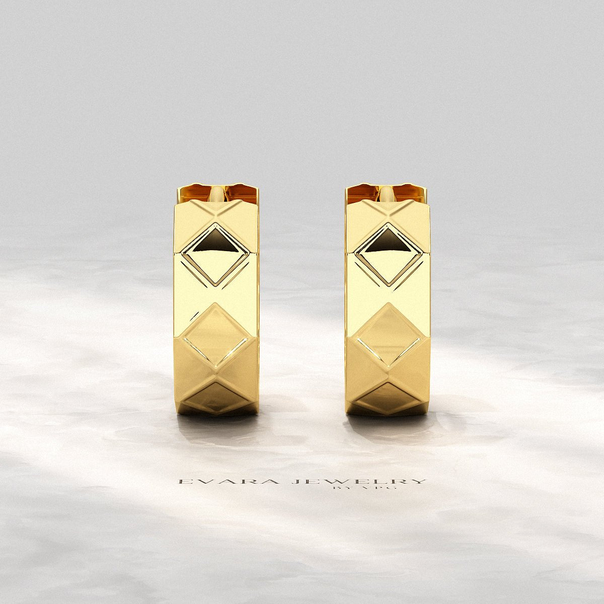 Geometric Hoop Earrings in 10K | 14K | 18K Solid Gold - Chunky Hoops - Evara Jewelry LLC