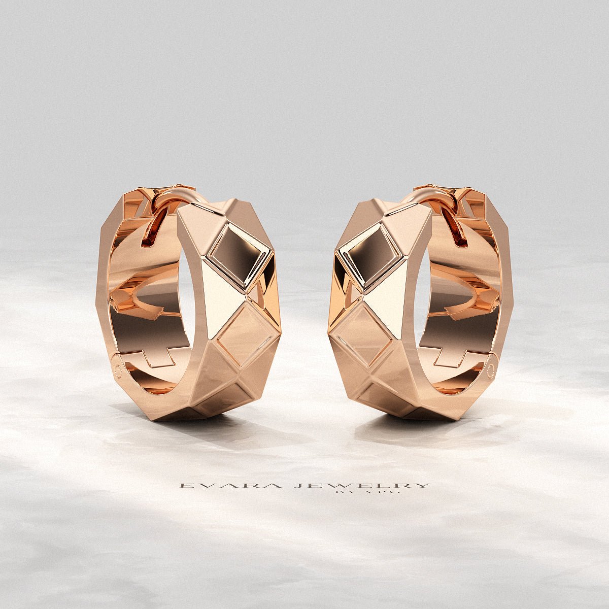 Geometric Hoop Earrings in 10K | 14K | 18K Solid Gold - Chunky Hoops - Evara Jewelry LLC