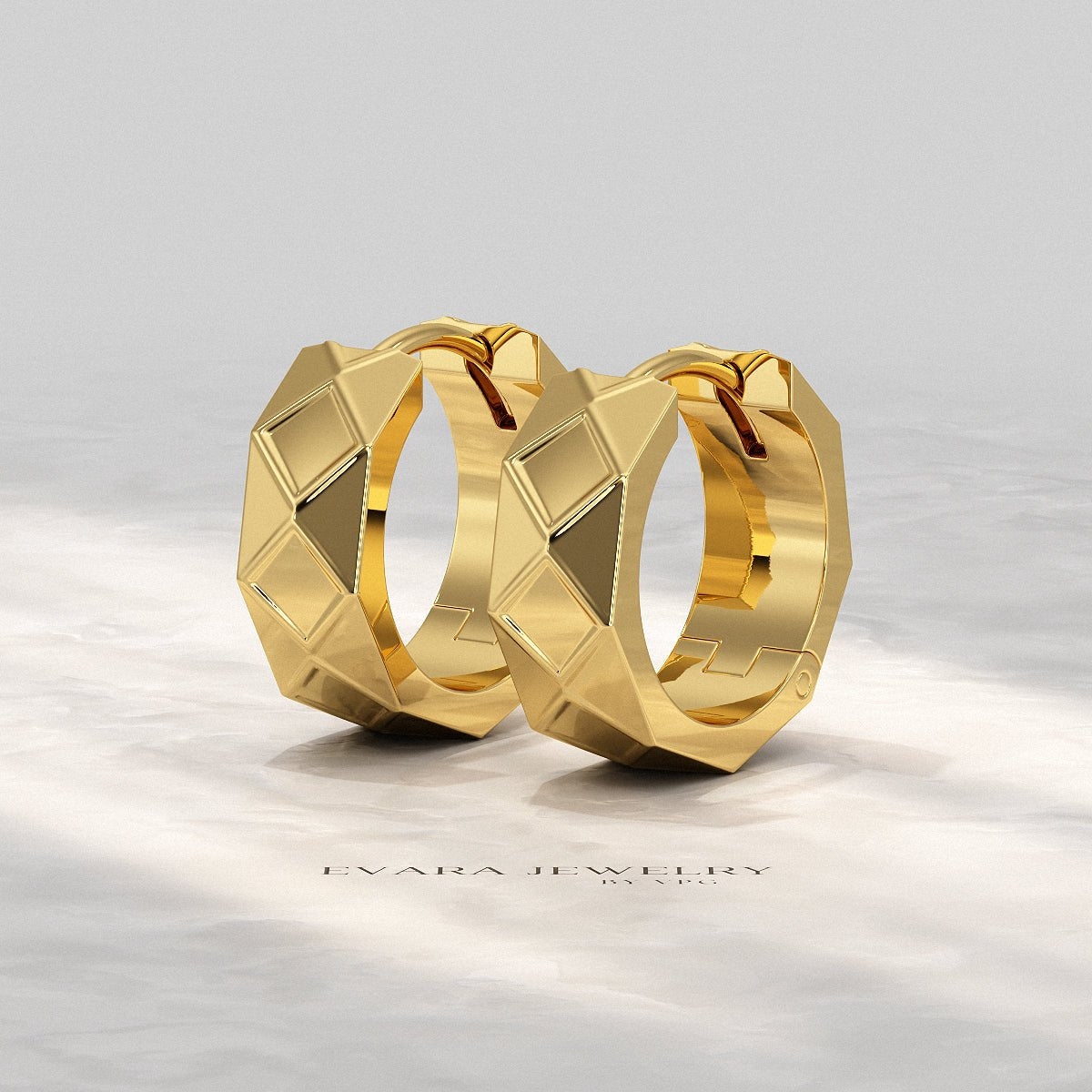 Geometric Hoop Earrings in 10K | 14K | 18K Solid Gold - Chunky Hoops - Evara Jewelry LLC