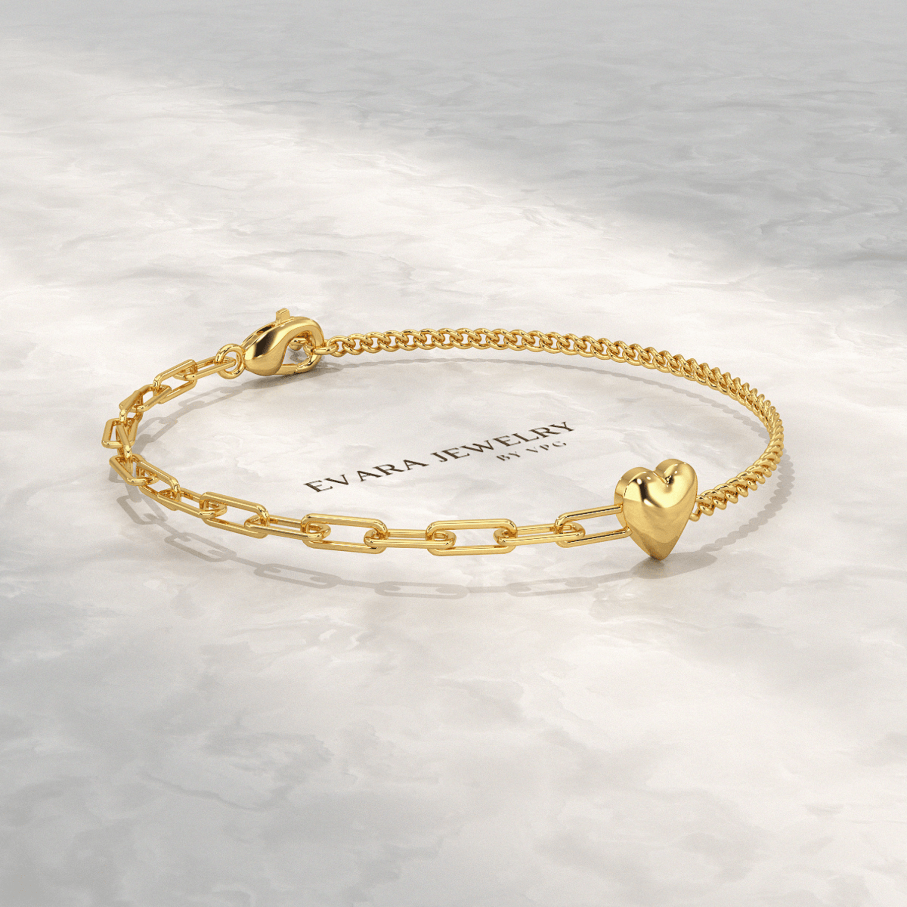 Gold Heart Paperclip & Cuban 50 - 50 Bracelet - Evara Jewelry LLC