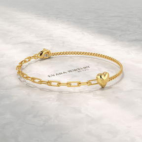 Gold Heart Paperclip & Cuban 50 - 50 Bracelet - Evara Jewelry LLC