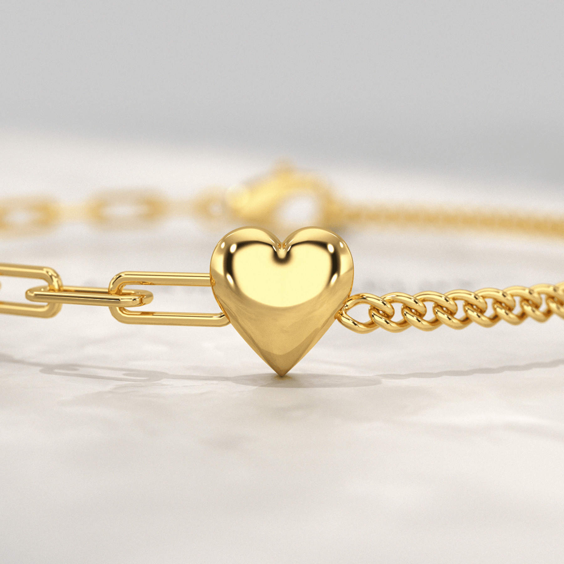 Gold Heart Paperclip & Cuban 50 - 50 Bracelet - Evara Jewelry LLC
