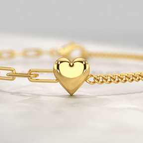 Gold Heart Paperclip & Cuban 50 - 50 Bracelet - Evara Jewelry LLC