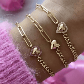 Gold Heart Paperclip & Cuban 50 - 50 Bracelet - Evara Jewelry LLC