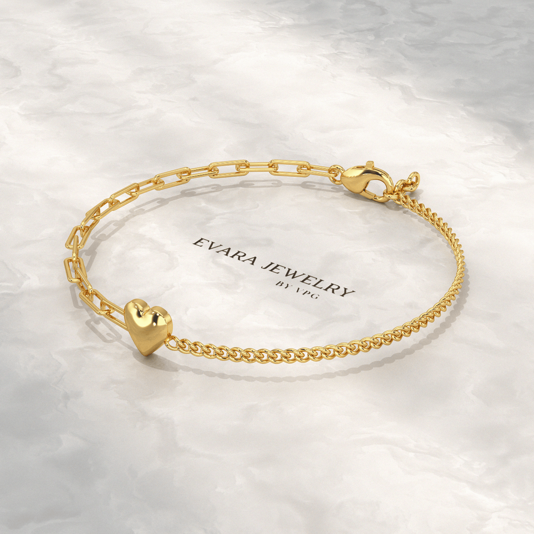 Gold Heart Paperclip & Cuban 50 - 50 Bracelet - Evara Jewelry LLC