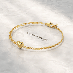 Gold Heart Paperclip & Cuban 50 - 50 Bracelet - Evara Jewelry LLC