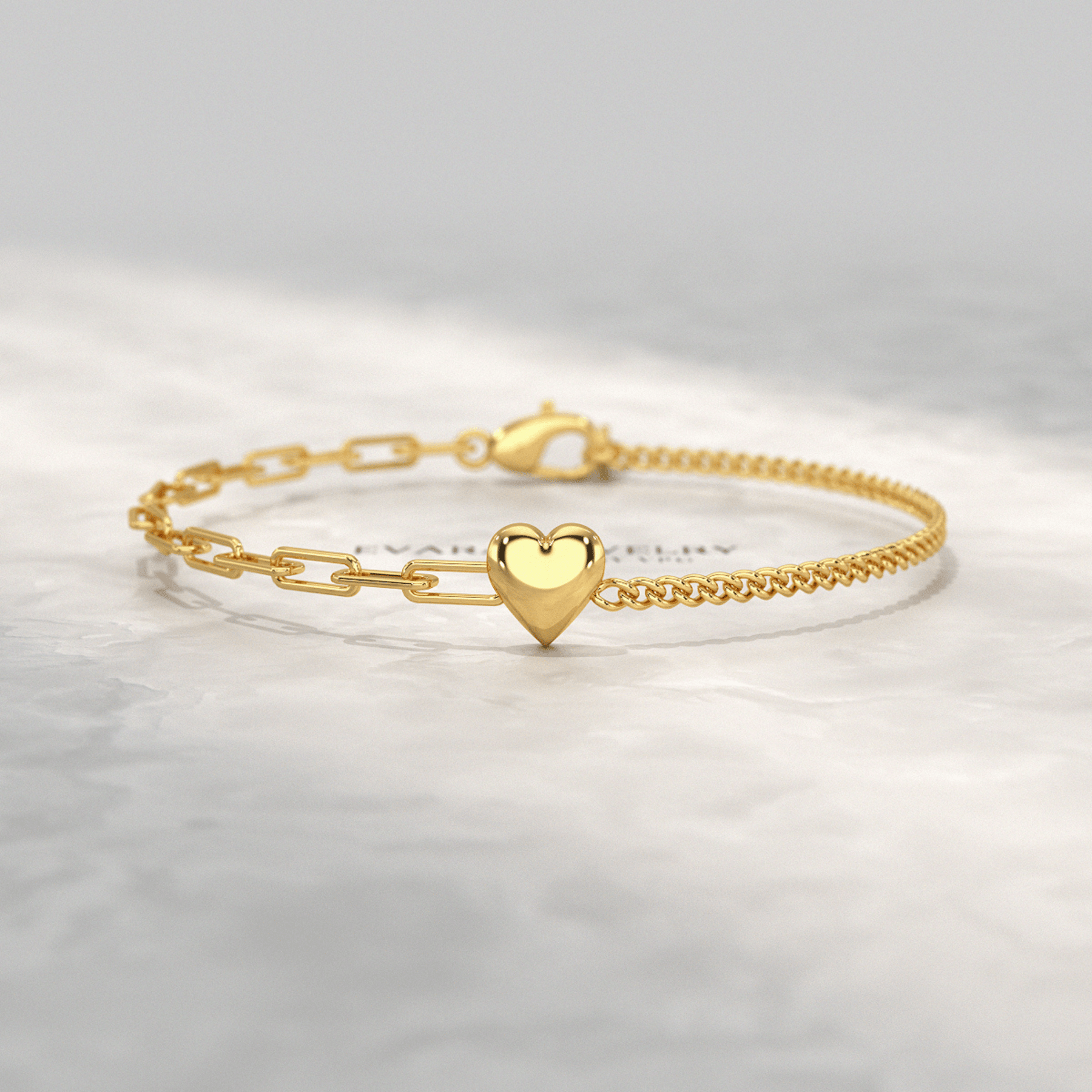 Gold Heart Paperclip & Cuban 50 - 50 Bracelet - Evara Jewelry LLC