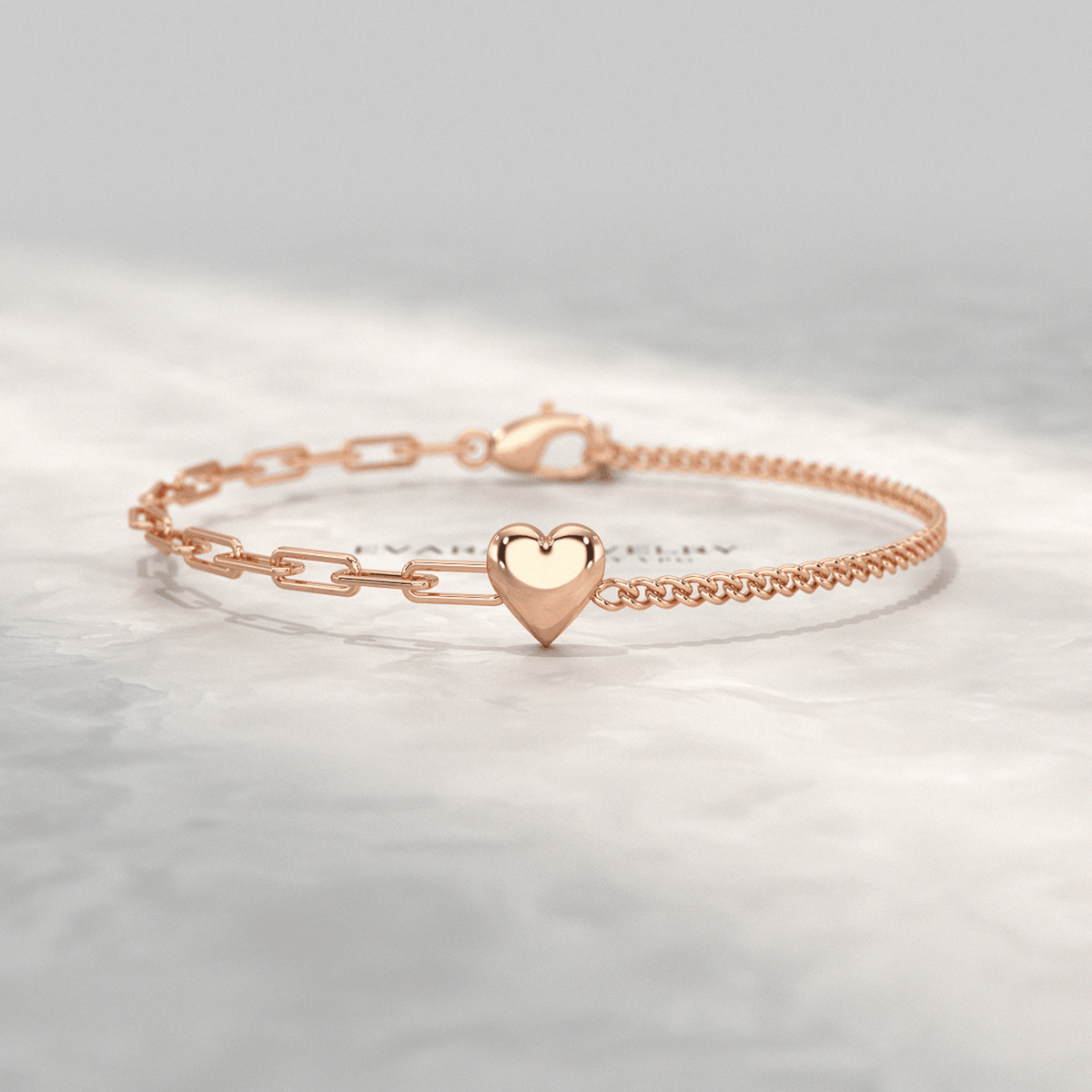Gold Heart Paperclip & Cuban 50 - 50 Bracelet - Evara Jewelry LLC