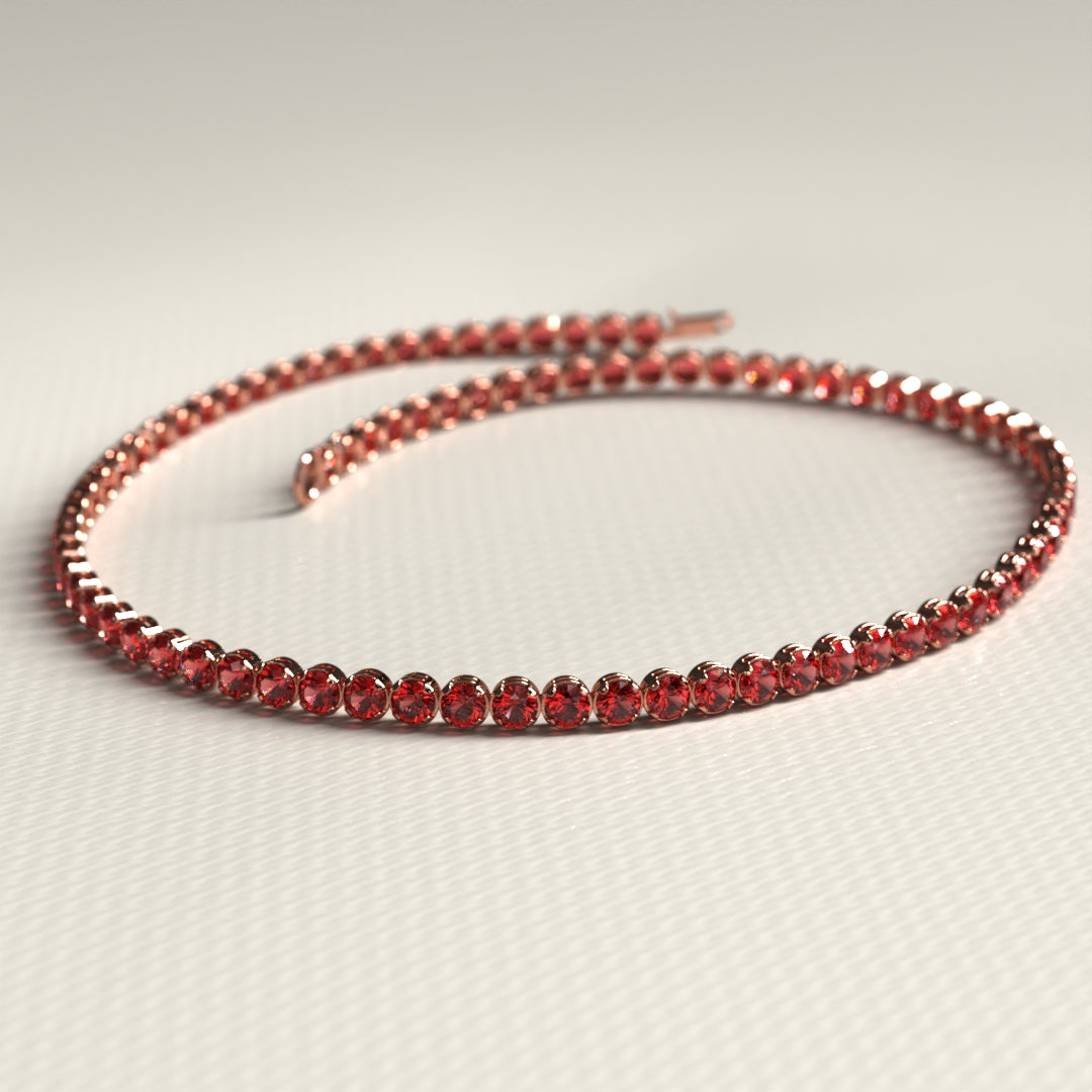 Red Garnet Tennis Bracelet in 14K Solid Gold / Custom Red Stacking Bracelet / January Birthstone Bracelet